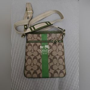 Coach Signature Crossbody Bag with Green Stripe